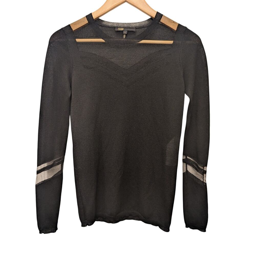 Maje‎ Sheer Mesh Knit Jumper Sweater Black Whimsygoth Workwear Holidays